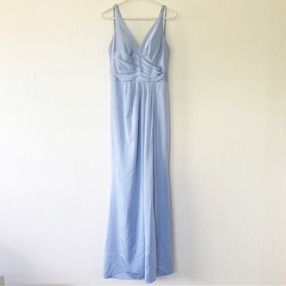 Faviana V-Neck Ruched Open-Back Floor Length Dress - Picture 6 of 11